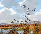 Hugh Monahan, Untitled - Ducks Taking Flight, oil on canvas