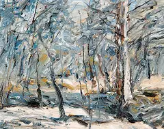 Snow Study by Bruce Steinhoff, 1979, oil on wood board, sold Nov 2009