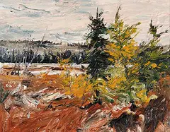 Ragged Lake, Algonquin Parrk by Bruce Steinhoff, 1980, oil on wood board, sold Nov 2009