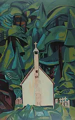 Indian Church by Emily Carr, colour silkscreen on board, sold Sep 2009