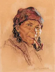 Nicholas Raphael de Grandmaison, Untitled - Indian Smoking a Pipe, 1938, pastel on sandpaper
