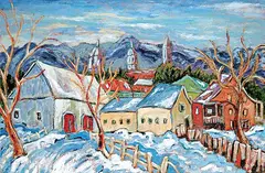 Raymond Girard, Il a Neige sur Baie St. Paul, oil on canvas