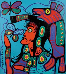 Norval Morrisseau, Bear Shaman Viewing Butterflies, acrylic on canvas
