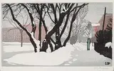 Walter J. Phillips, Our Street, 1933, colour wood block on paper