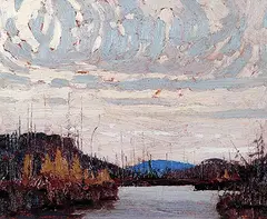 Tom Thomson, Untitled - Dawn on Round Lake [Kawawaymog Lake], 1915, oil on wood panel