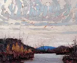 Tom Thomson, Untitled - Dawn on Round Lake [Kawawaymog Lake], 1915, oil on wood panel