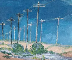 Julia Bingham Barnard, Powerline, 1950, oil on canvas board