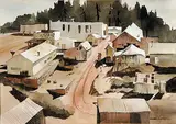 Naomi Brotherton, Untitled - Horse Rider and Town, watercolour on paper