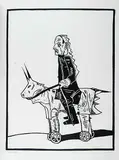 Ivan Eyre, Black Rider, wood block on paper