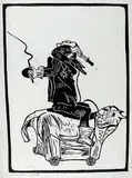 Ivan Eyre, Black Rider - Stiletto, wood block on paper