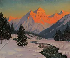 Michail Markianovič Germašev, Untitled - Sunset in the Mountians, oil on canvas