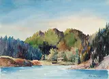Reginald Llewellyn Harvey, Untitled - Cabin on the Lake