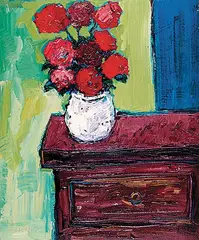 Nedjo Jovanetic, Red Roses in a White vase, 1998, acrylic on canvas