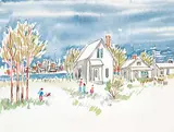 Untitled - Houses Overlooking the City by Janet Mitchell, watercolour on paper, sold Apr 2009