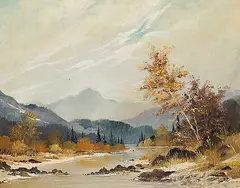 Warner R. Plangg, Untitled - Misty Mountains, oil on canvas
