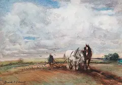 David J. Robertson, Untitled - Ploughing the Fields, watercolour on paper