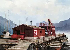 Ted Tilby, Untitled - The Dock, 1976, oil on canvas board