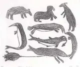 Peter Aliknak, Sea Beasts and Bear #42/50, 1963, etching on paper