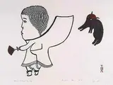 Lissie Saggiak, Woman Followed by a Dog #38/50, 1967, colour relief print on paper