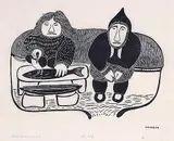 Agnes Nanogak, Old Couple #16/50, 1974, relief print on paper