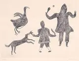 Timothy Ottochie, Untitled - Two Hunters and Animals #28/50, 1962, etching on paper