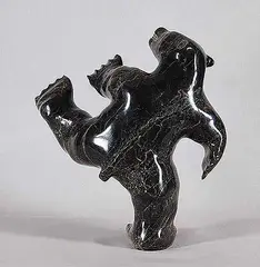Nujaliaq Pootoogook, Untitled - Dancing Bear, green stove carving