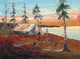 Edward Cobiness, Untitled - Camping on the Shore, oil on canvas board