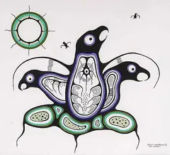 Eddie Kakepetum, Gathering of Hawks, 1981, watercolour on paper