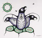 Eddie Kakepetum, Gathering of Hawks, 1981, watercolour on paper