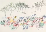 Janet Mitchell, Untitled - People, Birds and a Dog
