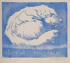 Margaret Shelton, Sleeping Cat, 1970, lino block on paper