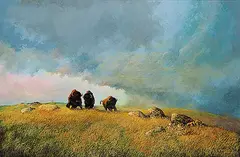 Milton Achtimichuk, Untitled - Buffalo and Approaching Storm, oil on canvas