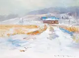 Lonely Cabin II by Orestes de Grandmaison, oil on canvas board, sold Nov 2008