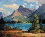 Roland Gissing, Mts. Near Exshaw [Gap Lake with Mount McGillvray beyond]