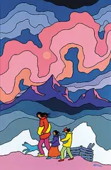 Ted Harrison, The Mountain Trail, 1981, acrylic on canvas board