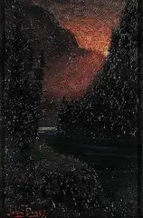 John Innes, Untitled - Sunset in the Mountains, oil on artist board