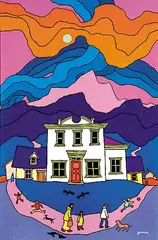 Ted Harrison, Sunset Mountain, 1981, acrylic on canvas board