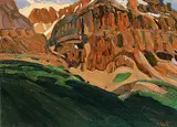 Yellow Mountains near Bow Summit by Illingworth Kerr, 1976, oil on canvas board, sold Nov 2008