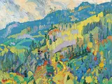 Cultus Lake Hillside, Spring by Illingworth Kerr, 1969, oil on wood board, sold Nov 2008