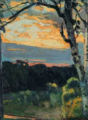 André Lapine, The Golden Glow, oil on wood panel