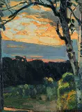 André Lapine, The Golden Glow, oil on wood panel