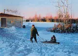 Michael Lonechild, Untitled - A Long Day Sledding