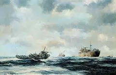 Robert Mcvittie, The Escort - Atlantic Convoy 1943, 1969, oil on canvas board