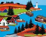 Joe Norris, Untitled - Autumn Harbour Scene, mixed media on canvas