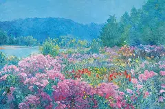 Helen Rogak, Michaelmas Daisies, acrylic on canvas