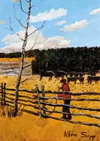 Fixing the Fence by Allen Sapp, acrylic on canvas, sold Nov 2008