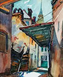 Henry J. Billings, Untitled - A Cozy Street, watercolour on paper