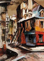 Andre Besse, Rue St. Paul, vieux Montreal, 1970, oil on canvas