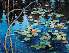 Bruno Cavallo, Lily Pads, 1994, oil on hard board