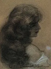 Frederick Sproston Challener, Untitled - Portrait of a Young Woman, 1905, chalk on paper